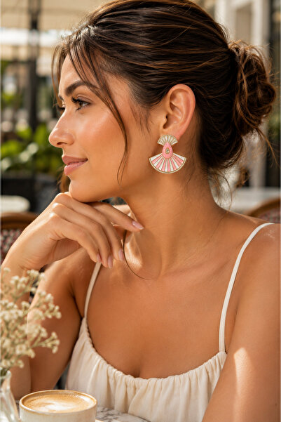 POYASE Stone Detailed Fan Design Earrings with Color Options