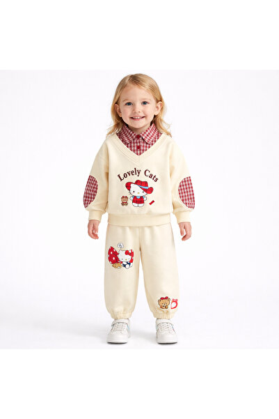 nannie Set crem pentru fete: Bluză roșie și pantaloni Hello Kitty - 18-24 luni