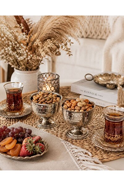 RoyalDecorHome 2'li Gümüş Renk Metal Ayaklı Çerezlik, Dondurmalık & Lokumluk ...