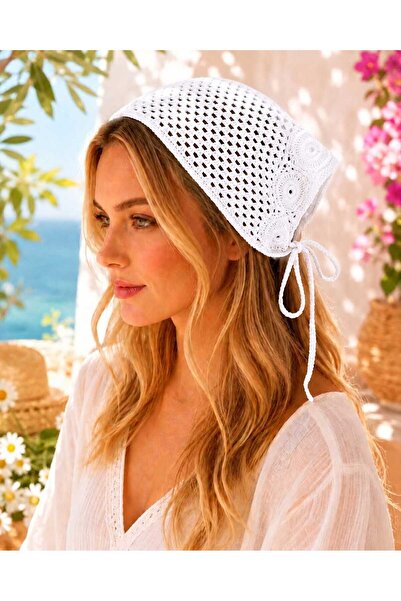 REBORN DESIGN Bohemian Knitted Water Stone and Sun Wheel Motif Cotton White C...