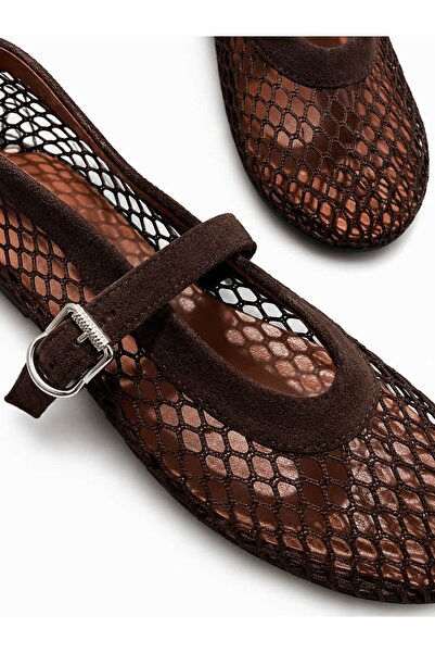 diclepolat Women's Brown Mesh Mary Jane Ballerina Buckle Round Toe Summer Cas...