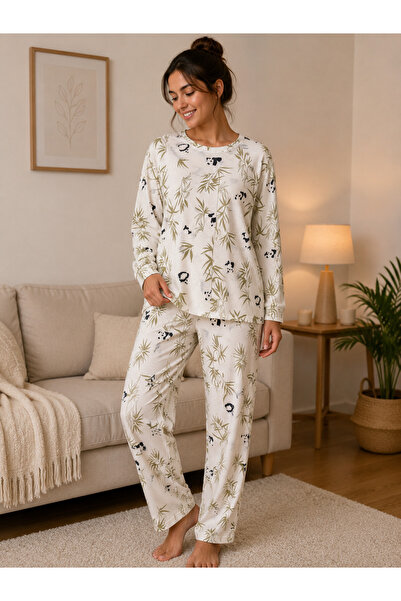 BALİS PİJAMA Women's Patterned Long Sleeve Pajama Set Cotton Comfortable Over...