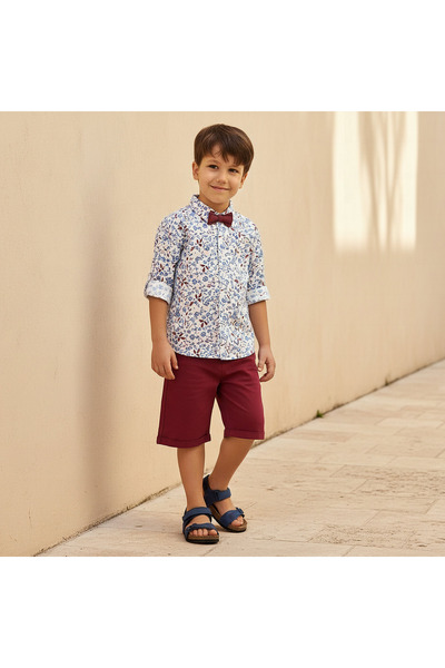 Juniors Collared Long Sleeves Shirt and Shorts Set with Floral Print