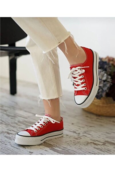 MİSSWEMODASHOES Cnv Yüksek Taban Kırmızı Spor Ayakkabı