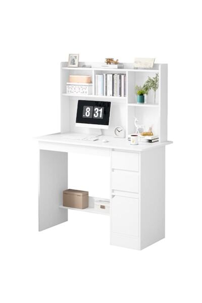 Muvu Birou compact cu etajeră, MDF, 100x45x131 cm, Muvu, alb