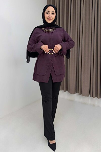 Raneel Kazançlı Alışveriş Striped Gabardine Ring Buckle Detailed Shirt Tunic ...