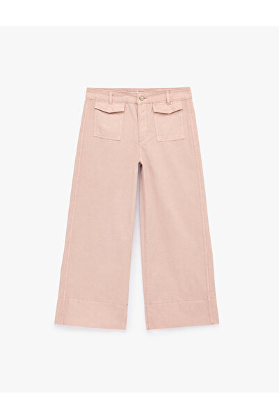 Koton Cotton Buttoned Regular Waist Pocket Detailed Wide Leg Trousers - Culot...