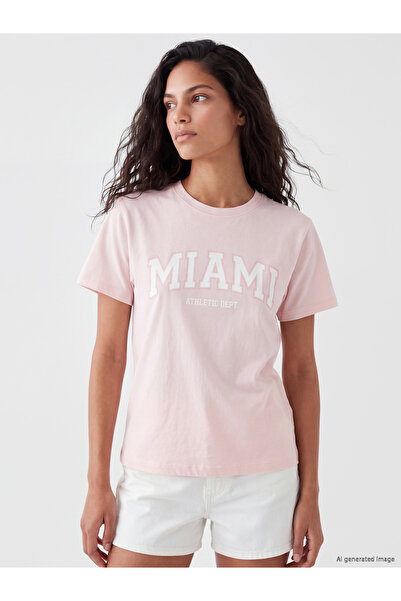 LC Waikiki Tricou de damă din bumbac 100% cu imprimeu Miami