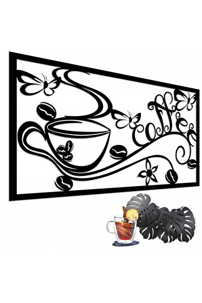 Naklejkomania Tablou 3D pentru perete: Ceasca de ceai cu cafea, filigran, dec...