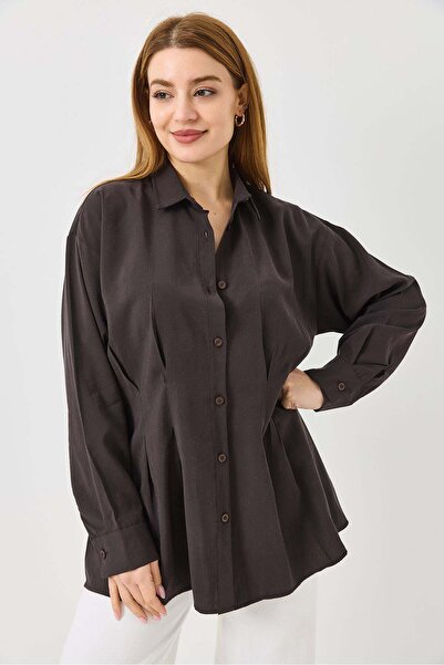 Raneel Kazançlı Alışveriş Women's pleated detail chic soft-touch shirt - dark...