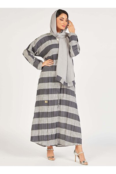 Azria Fashion Striped Grey Abaya - HM
