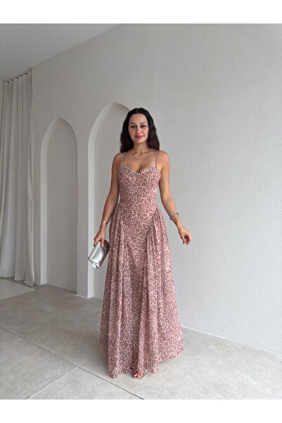Mooi Butik Papi̇lla Patterned Maxi Dress 1503 - Brown