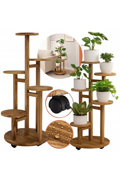 ISO TRADE Etajeră înaltă din lemn cu 6 niveluri pentru flori și plante, stil ...