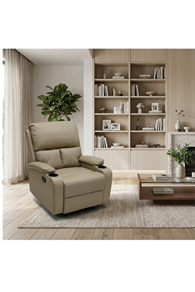 luxino Single Seater PU Leather Manual Recliner with Cup Holders - Modern Des...