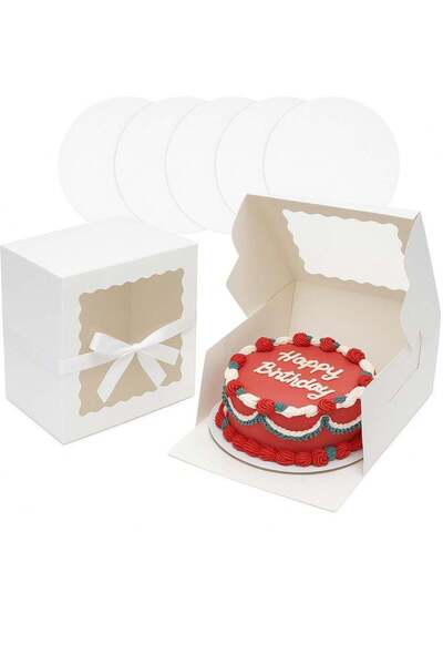 Zence Design Cake Box (White or Pink) 10x10x5 (5 Sets) with Window & 5 Sets 1...