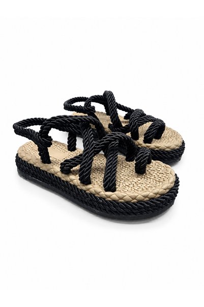ERN SHOES Women's Straw Detailed Lightweight Flip-Flop Sandals