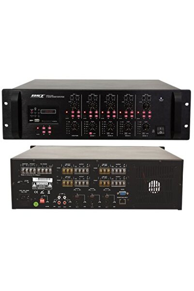 BST Amplificator mixer cu 4 zone, 4x120W, 70V/100V, 5 canale, MP3 USB/SD, Rac...