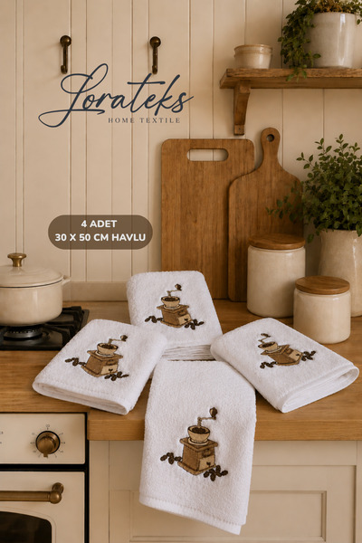 Lorateks Aruma |   Set of 4 Embroidered 30X50 cm Kitchen Towels |   Drying Cl...