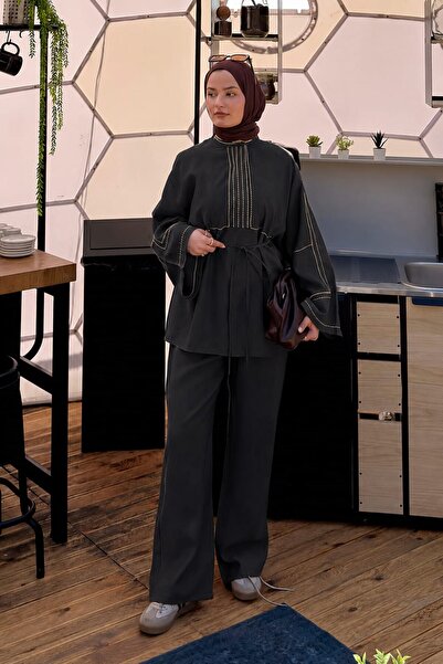 lamelif Embroidered Trousers Suit Anthracite