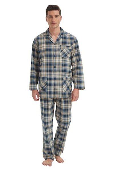 Global Set Pijamale Bărbați ,Clasica Bumbac 100%, ,Pantaloni lungi și Mânecă ...