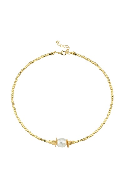 ADENNA JEWELRY قلادة من الخرز ذات مظهر اللؤلؤ الطبيعي باللون الذهبي مع سلسلة ...