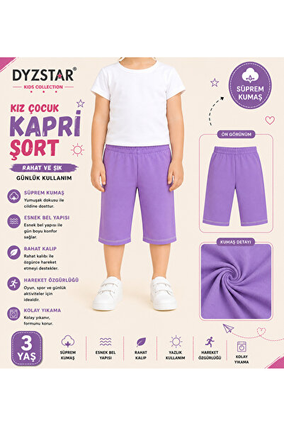 DYZSTAR Kız Çocuk Lila Kapri Şort Süprem Kumaş Rahat Kalıp Esnek Bel Günlük K...