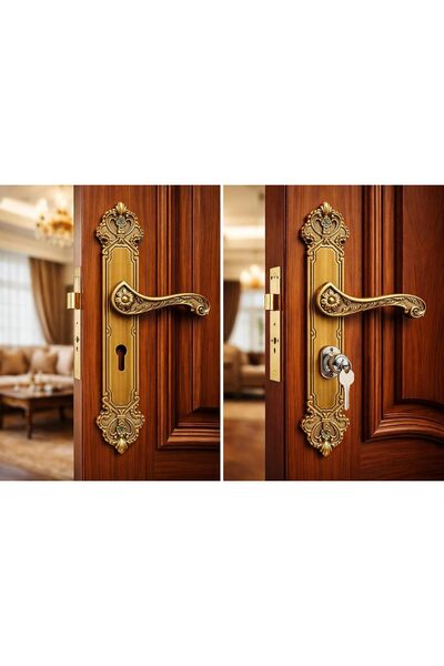 Generic Ornate Mortise Handle Full Set, Antique Gold Finish, Victorian Style,...