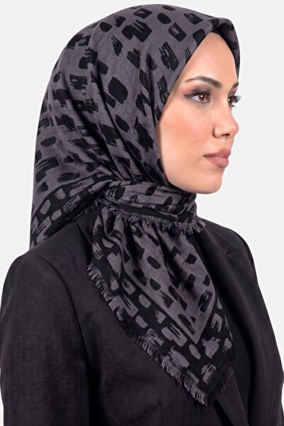 hadiora Women's Black Purple Brush Patterned Flared Twill Scarf