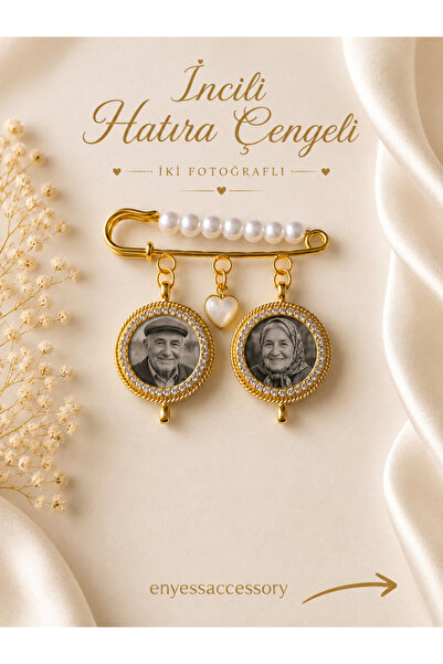 enyessaccessory Kişiye Özel 2 Fotoğraflı İncili Hatıra Çengeli - Anı Çengeli