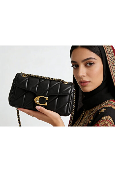 Coa Tabby black quilted gold chain bag, shoulder bag, clutch.