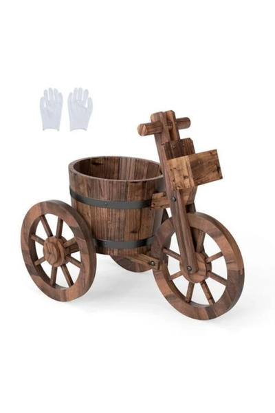COSTWAY Ghiveci rustic - Jardinieră cu orificiu de drenaj și cutie de depozit...