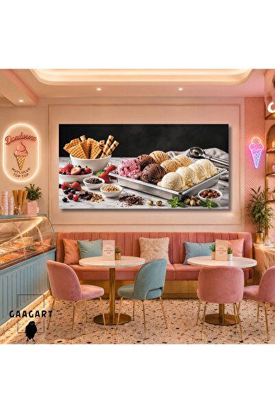 GAAGART Panoramik Kanvas Tablo Dijital Baskı Külah Dondurma Kafe Tatlı Tablosu
