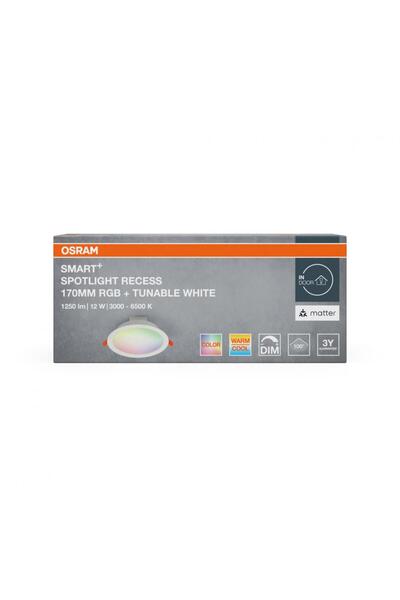 Osram Spot LED RGB încastrat SMART+ Matter 12W 1250 lm 3000-6500K Alb Ø170 mm