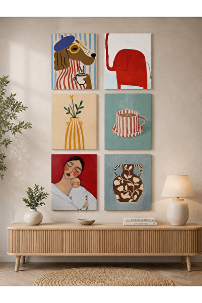 Lumcent Estetik Modern MDF Tablo Seti | 6'lı Dekoratif UV Baskılı Duvar Süsü