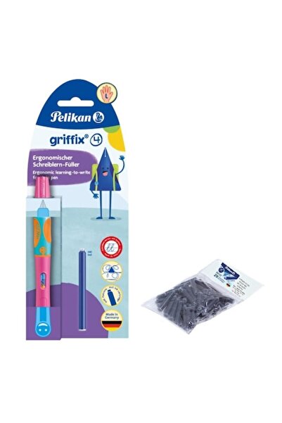 Pelikan Set stilou Griffix, pentru stângaci, culoare roz, blister, cu 20 reze...