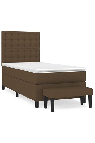 vidaxl Pat boxspring cu saltea, maro închis, 90 x 200 cm, textil
