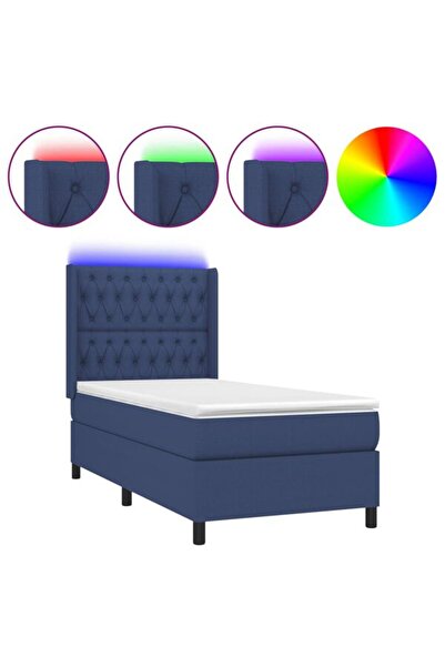 vidaxl Pat cu arcuri, saltea și LED, albastru, 80 x 200 cm, textil