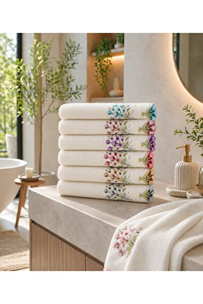Bikaya Home Prosop de mână brodat manual cu model buclat |   6 bucăți |   50x...