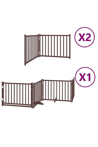 vidaxl Barieră pliabilă pentru câini cu ușă, 8 panouri, maro, 640 cm, lemn de...