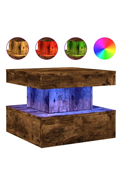 vidaxl Măsuță de cafea cu lumini LED, stejar fumuriu, 50x50x40 cm