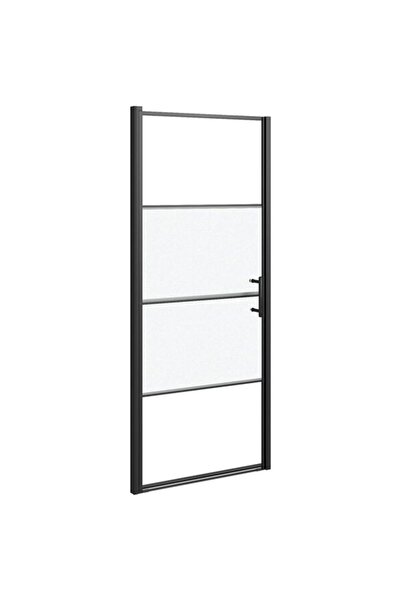 vidaxl Ușă de duș, neagră, 91 x 195 cm, sticlă securizată semi-mată