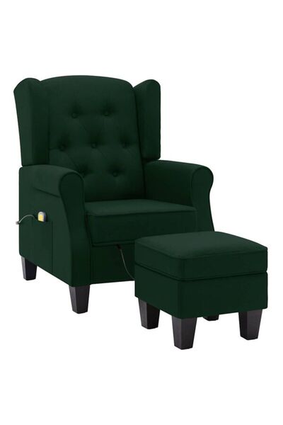vidaxl Fotoliu de masaj cu taburet, verde închis, material textil