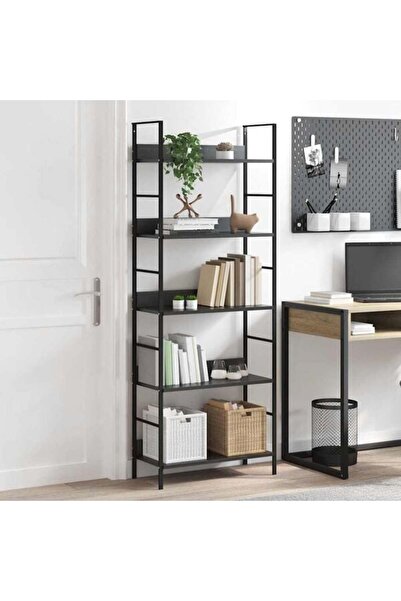 vidaxl Bibliotecă cu 5 rafturi, Negru, 60 x 27.6 x 158.5 cm, Lemn prelucrat