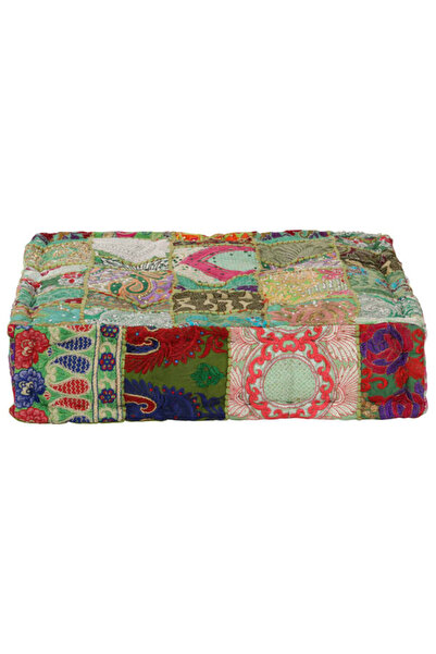 vidaxl Fotoliu puf patchwork, verde, 50 x 50 x 12 cm, bumbac, pătrat, lucrat ...