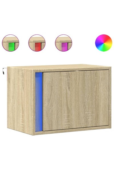 vidaxl Noptiere montate pe perete cu lumini LED, 2 buc., stejar sonoma