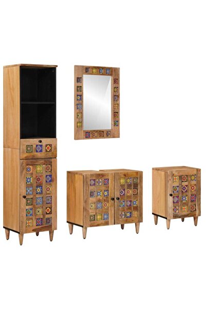 vidaxl Set de mobilier de baie din lemn masiv de mango, 4 piese