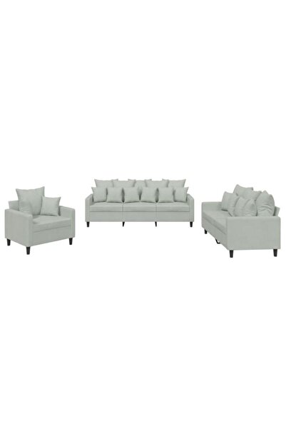 vidaxl Set de canapele cu perne, 3 piese, gri deschis, catifea