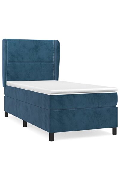 vidaxl Pat boxspring cu saltea, albastru închis, 80 x 200 cm, catifea