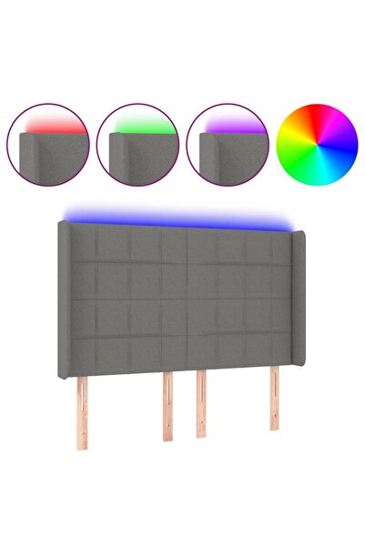 vidaxl Tăblie de pat cu LED, gri închis, 147x16x118/128 cm, textil