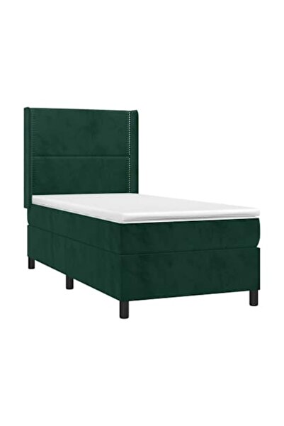 vidaxl Pat boxspring cu saltea, verde închis, 90 x 200 cm, catifea